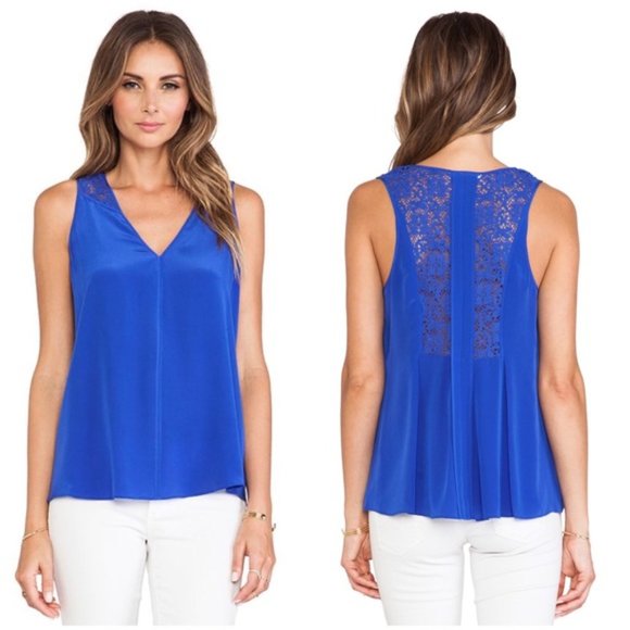 Rebecca Taylor Silk Lace Back Tank in Royal - Picture 1 of 11